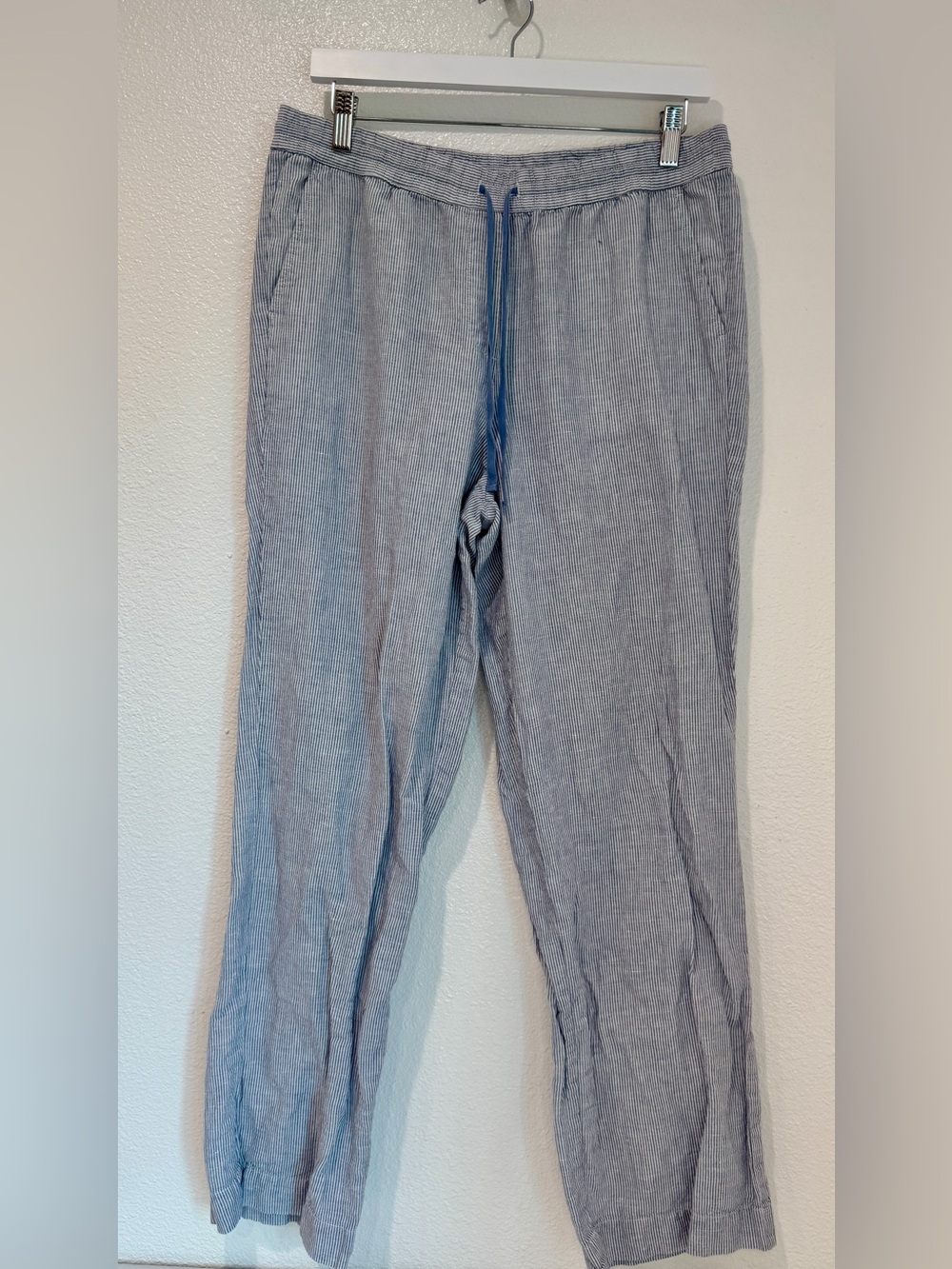 Talbots Linen Cotton Blue Stripe Casual Pants Resortwear Nautical Summer M